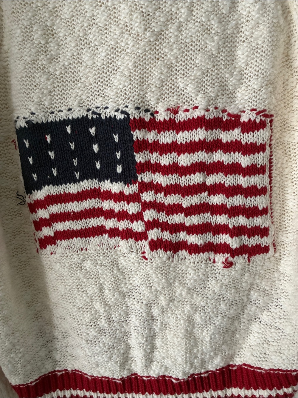 Altar'd State Cream Sweater with Red & Blue Flag Motif - Picture 8 of 11